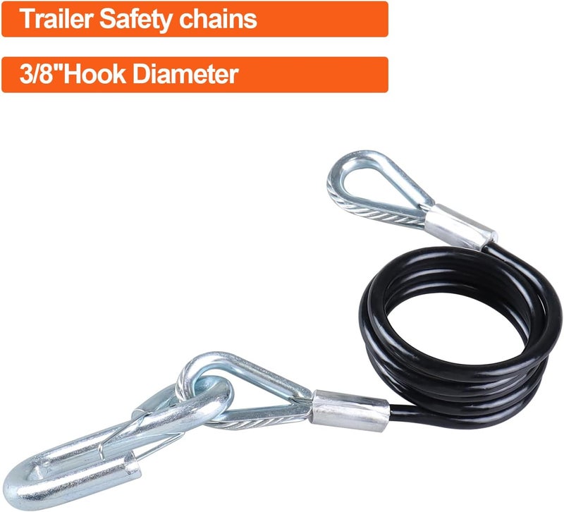 TeukRiGa 1/4"x 43-7/8" Grade 30 Steel Black Boat Trailer Safety Chain with 1 Spring Clip Hooks 3500 lbs, 2 Pcs (1/4"x 43-7/8") - Image 5